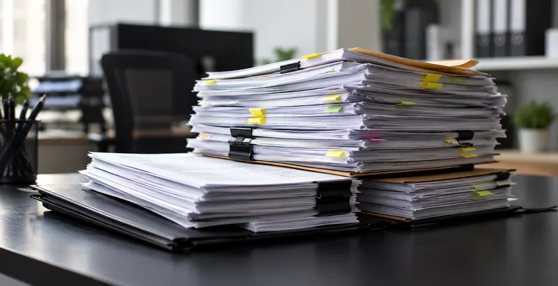 Documentos físicos listos para digitalización