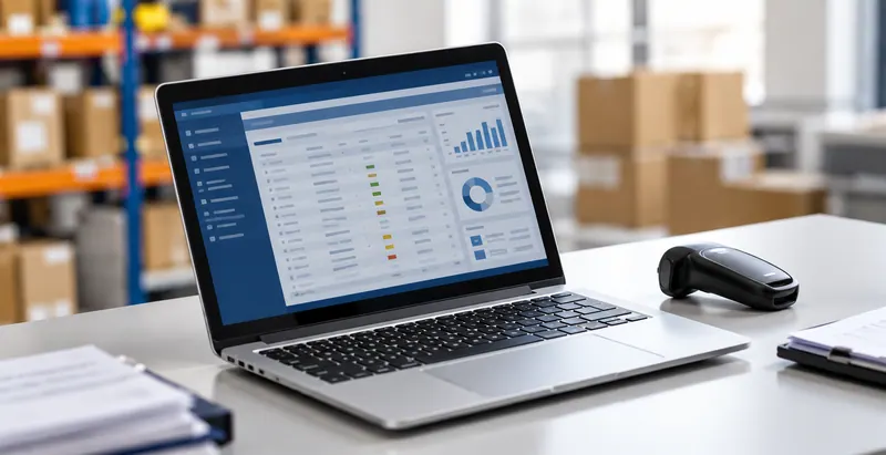 Registro de activos fijos en laptop con sistema de inventario